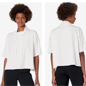 EILEEN FISHER Woman 1X Funnel neck elbow sleeve organic top white cotton luxury